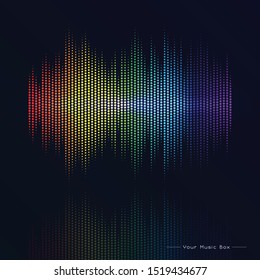 Abstract image of musical equalizer.Rainbow equalizer on black background. Sound Wave. Audio equalizer technology. Detailed vector bokeh.