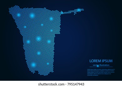 Abstract image Namibia map from point blue and glowing stars on a dark background. vector illustration.
