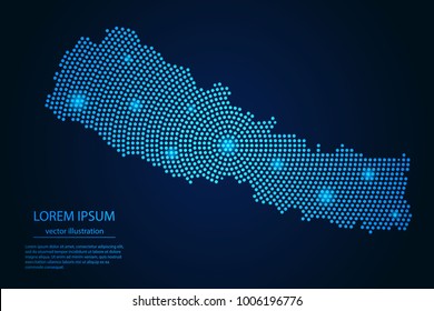 Abstract image Nepal map from point blue and glowing stars on a dark background. Vector Illustration.
