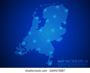 Abstract image Netherlands map from point blue and glowing stars on Blue background.Vector illustration eps 10.