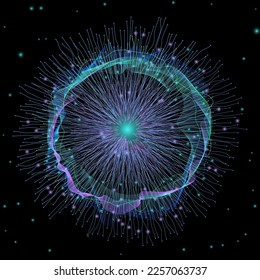 Abstract image of neural connections on black background. Technological background for a design on the theme of artificial intelligence, big date, neural connections. Vector background