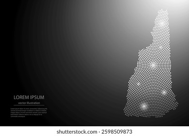 Abstract image New Hampshire map from point Gray and glowing stars on a dark background. Vector illustration eps 10.