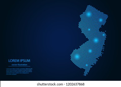 Abstract image New Jersey map from point blue and glowing stars on a dark background. vector illustration. 