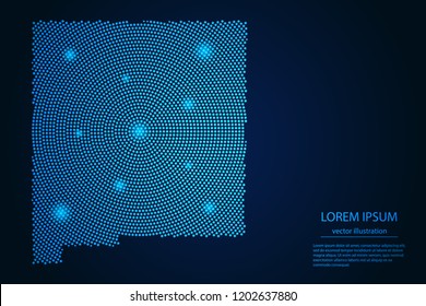 Abstract image New Mexico map from point blue and glowing stars on a dark background. vector illustration. 