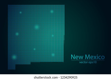 Abstract Image New Mexico Map From Pixel Emerald Green and Glowing Stars on a Dark Background. Vector illustration Eps 10.