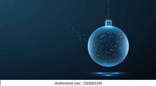 Abstract image of a new year ball in the form of a starry sky or space, consisting of points, lines, Christmas tree ball decoration low poly. Modern futuristic technology art template greeting card. 