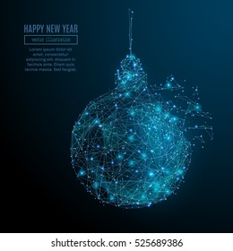 Abstract image of a new year ball in the form of a starry sky or space, consisting of points, lines, and shapes in the form of planets, stars and the universe. Christmassy vector wireframe concept.