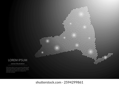 Abstract image New York map from point Gray and glowing stars on a dark background. Vector illustration eps 10.