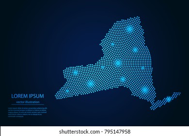 Abstract image New York map from point blue and glowing stars on a dark background. vector illustration.