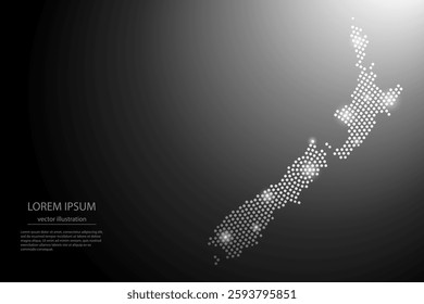 Abstract image New Zealand map from point Gray and glowing stars on a dark background. Vector illustration eps 10.