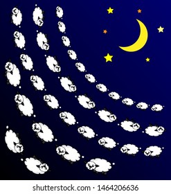 abstract image of night and sleeping white lambs consisting of lines and figures
