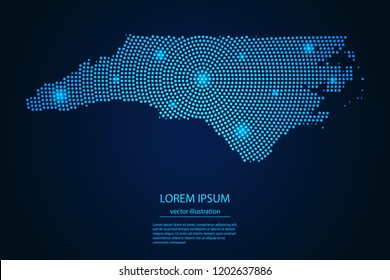 Abstract image North Carolina map from point blue and glowing stars on a dark background. vector illustration. 