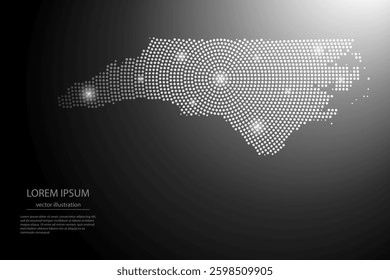 Abstract image North Carolina map from point Gray and glowing stars on a dark background. Vector illustration eps 10.