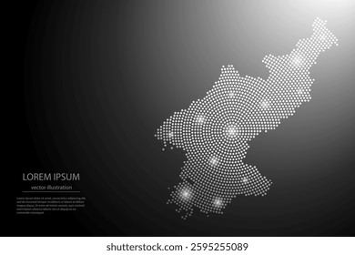 Abstract image North Korea map from point Gray and glowing stars on a dark background. Vector illustration eps 10.