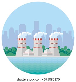 Abstract image of a nuclear power plant. Vector background.