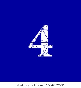 Abstract image of a number four in white color on a blue background, interconnected digital vector networks