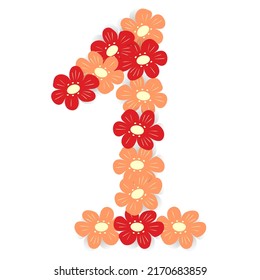 Abstract image of the number one, consisting of flowers of bright trendy colors.