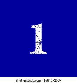 Abstraktes Bild einer Nummer eins in weißer Farbe auf blauem Hintergrund, vernetzte Netzwerke der digitalen Vektorillustration