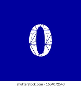 Imagen abstracta de un número cero en color blanco en un fondo azul, redes vectoriales digitales interconectadas