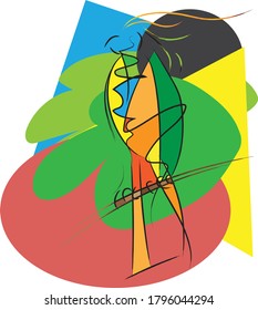 
abstraktes Bild eines alten Papagei auf einem Baumzweig