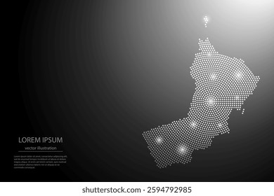 Abstract image Oman map from point Gray and glowing stars on a dark background. Vector illustration eps 10.