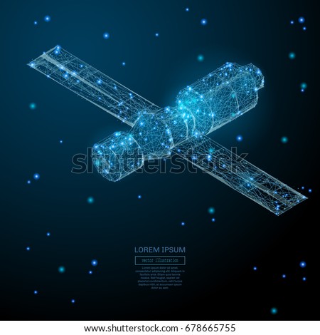 Abstract image of a Orbital space station in the form of a starry sky or space, consisting of points, lines, and shapes in the form of planets, stars and the universe. Vector business concept