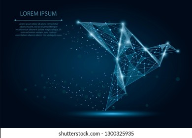 Abstract image of a origami paper bird consisting of points, lines, and shapes. Vector business illustration. Space poly, stars and universe