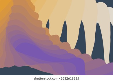 Abstract image of overlapping shapes primarily in shades of purple brown beige and dark blue