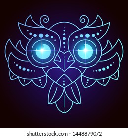 Abstract Image Owl Bird In The Form Of A Starry Sky Or Space, Consisting Of Points, Lines, And Shapes In The Form, Stars And The Universe. Vector Illustration