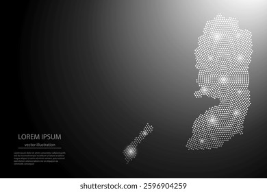 Abstract image Palestine map from point Gray and glowing stars on a dark background. Vector illustration eps 10.