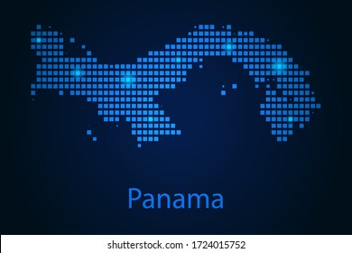 Imagen resumida mapa de Panamá de píxeles azules y brillantes estrellas en un fondo oscuro. Ilustración vectorial, pasos 10.