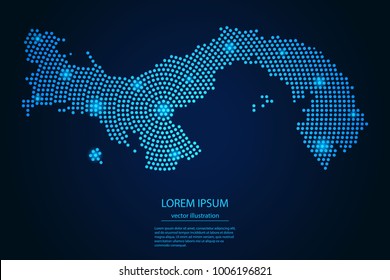 Abstract image Panama map from point blue and glowing stars on a dark background. Vector Illustration.