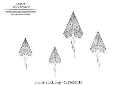 Abstract image Paper airplane in the form of lines and dots, consisting of triangles and geometric shapes. Low poly vector background. Leader of the race