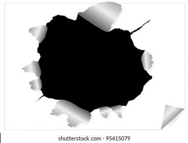 Abstract image of paper sheet with black ragged hole for your design. Vector illustration.