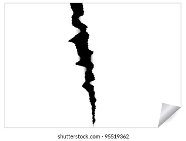 Abstract image of paper sheet with black ragged crack for your design. Vector illustration.