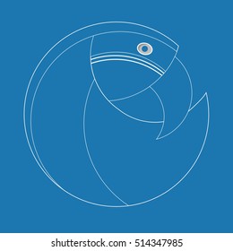 abstract image of a parrot in a linear style. blue background