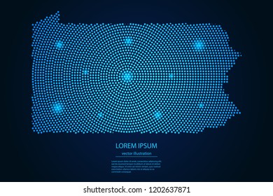 Abstract image Pennsylvania map from point blue and glowing stars on a dark background. vector illustration. 