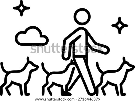 Abstract image of a person walking multiple dogs in a park with soft bokeh lights filtering through trees concept as A lively outdoor shot features someone walking several dogs in a park with soft bokeh lights filtering through the trees creating an energetic yet caring atmosphere that highlights the joy of caring for pets. in Photo Stock Concept , copy space for advertisement or banner with Photo Realistic as high Quality Detail --ar 7:2