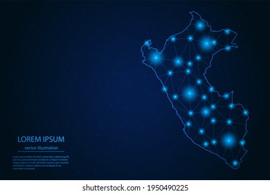 Abstract image Peru map - With Blue Glow Dots And Lines On Dark Gradient Background, 3D Mesh Polygon Network Connection, Vector Illustration Eps 10.