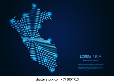 Abstract image Peru map from point blue and glowing stars on a dark background. vector illustration.