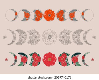 Abstract image of the phase of the moon in a floral style. ideal for printing on fabric or clothing. Modern Art