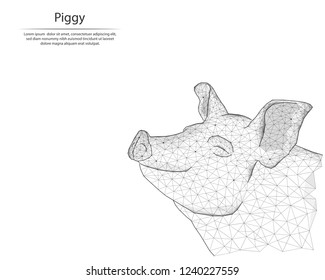 Abstract image Pig in the form of lines and dots, consisting of triangles and geometric shapes. Low poly vector background.