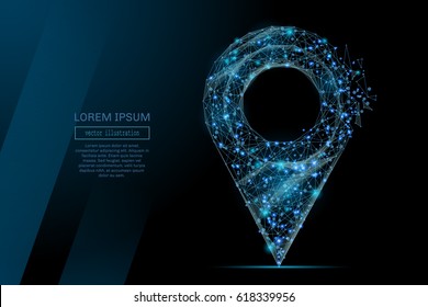 Abstract image of a pin in the form of a starry sky or space, consisting of points, lines, and shapes in the form of planets, stars and the universe. Vector wireframe concept.