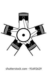 An abstract image of the pistons in the cylinders. Black and white illustration.