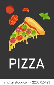 Abstract image of pizza slice on gray background - vector image