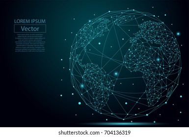 Abstract image of a planet Earth consisting of points, lines, and shapes. Global network connection. World map point and line composition concept of global business. Vector Illustration