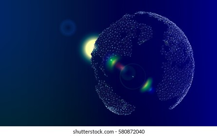 Abstract image of a planet Earth in the form of a starry sky or space, consisting of points, lines, and shapes in the form of planets, stars and the universe. Earth vector wireframe concept