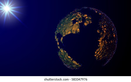 Abstract image of a planet Earth in the form of a starry sky or space, consisting of points, lines, and shapes in the form of planets, stars and the universe. Earth vector wireframe concept