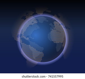 Abstract image of a planet Earth in the form of a starry sky or space, consisting of points, lines, and shapes in the form of planets, stars and the universe. Earth vector wireframe concept