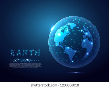 Abstract image of a planet Earth view from space. Vector polygonal Globe in the form of starry sky, consisting of points, lines, and shapes Ozone layer or ozone shield